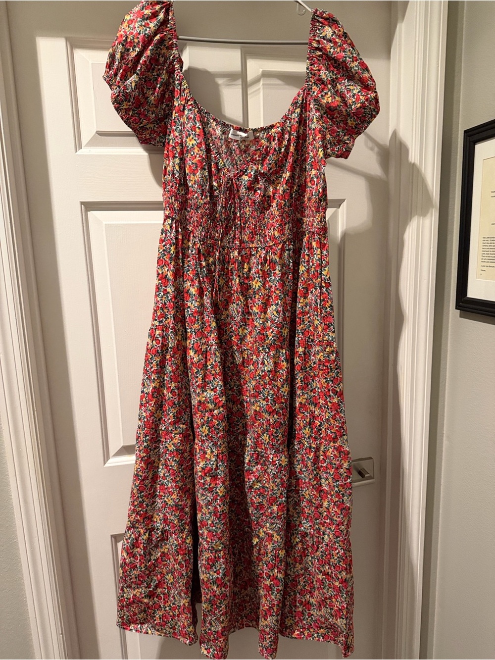 Multicolor Floral tiered Puff Sleeve Maxi Dress